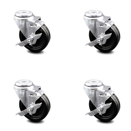 Service Caster 4 Inch Phenolic Wheel Swivel Bolt Hole Caster Set with Brake SCC-BH20S414-PHS-TLB-4